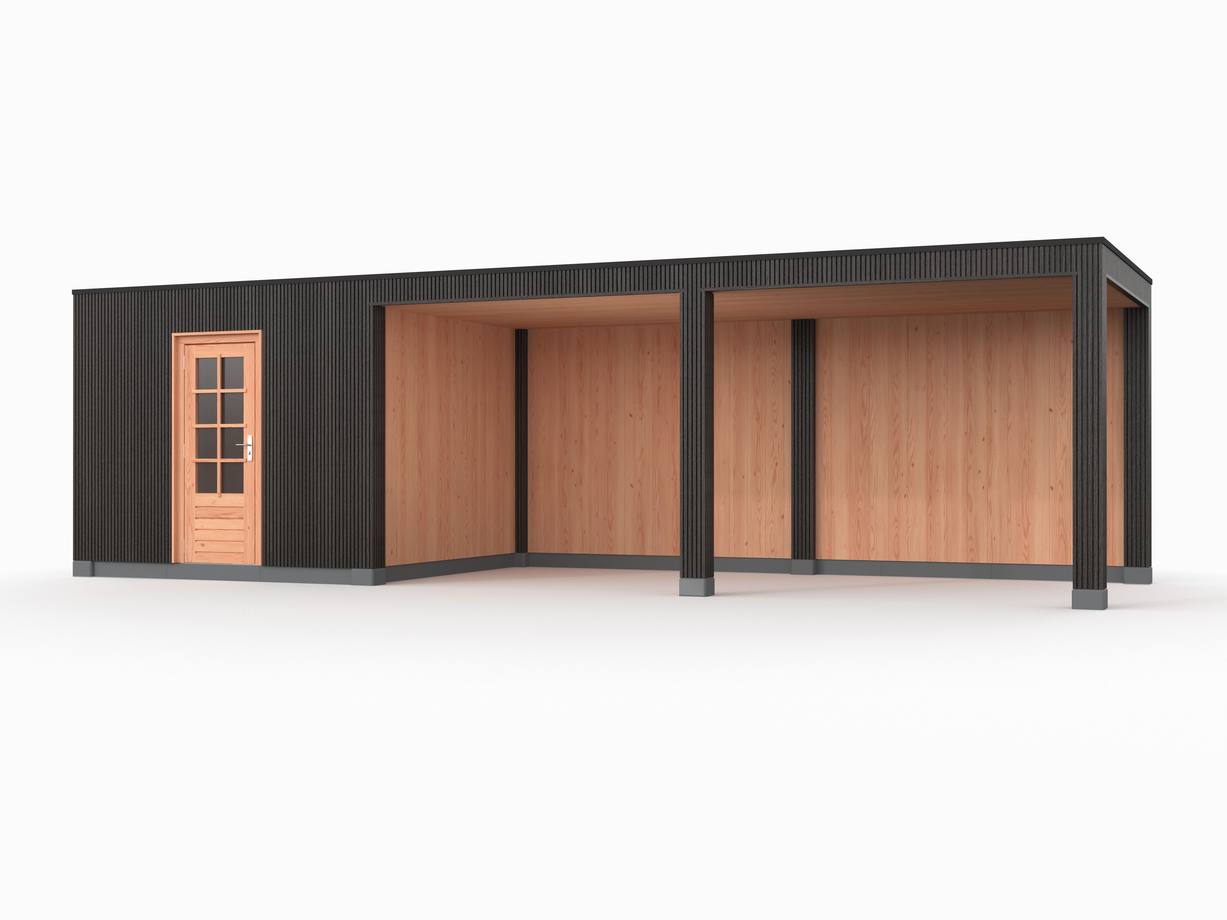 Douglas overkapping, 900 x 300, met schuur en achterwand, Westwood Rhombus Zwart - Afbeelding 1